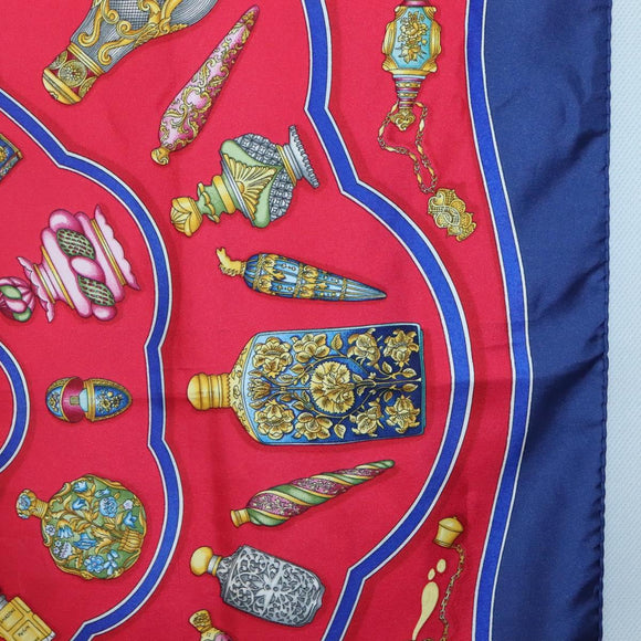 HERMES Carre 90 Scarf ""Qu`importe le flacon"" Silk Red Blue Auth BA3716