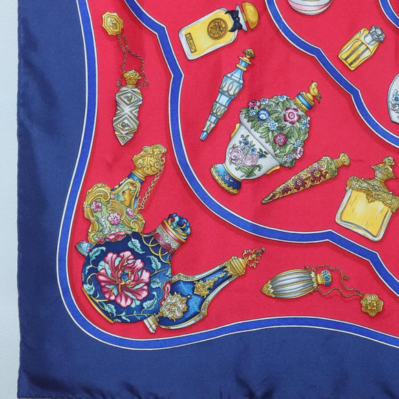 HERMES Carre 90 Scarf ""Qu`importe le flacon"" Silk Red Blue Auth BA3716