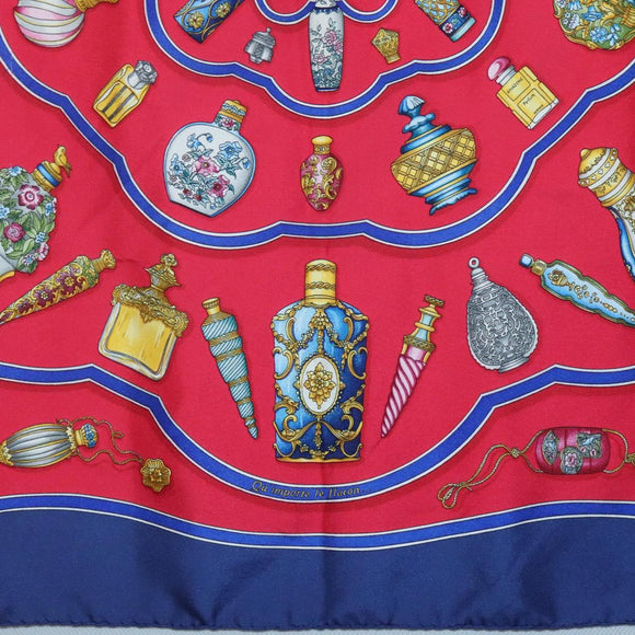 HERMES Carre 90 Scarf ""Qu`importe le flacon"" Silk Red Blue Auth BA3716