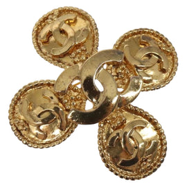 CHANEL COCO Mark Brooch metal Gold CC Auth BA3719