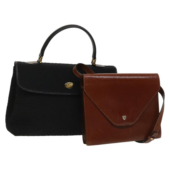 BALLY Shoulder Bag Leather 2Set Black Brown Auth BA3726