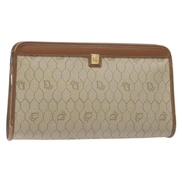 Christian Dior Honeycomb Canvas Pouch PVC Beige Auth BA3728