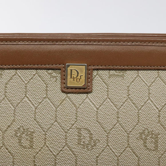 Christian Dior Honeycomb Canvas Pouch PVC Beige Auth BA3728