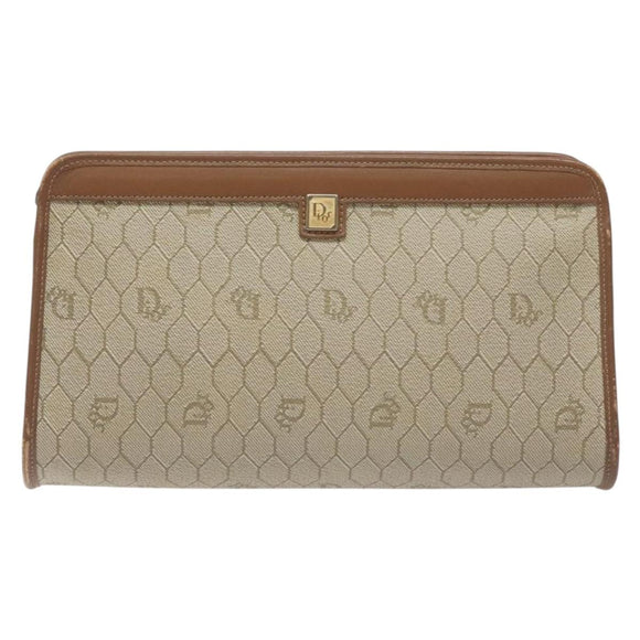 Christian Dior Honeycomb Canvas Pouch PVC Beige Auth BA3728