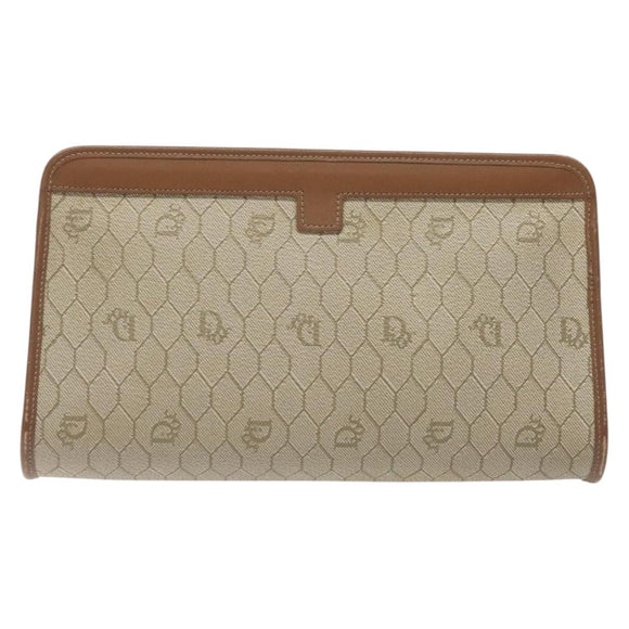 Christian Dior Honeycomb Canvas Pouch PVC Beige Auth BA3728