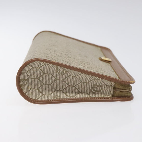 Christian Dior Honeycomb Canvas Pouch PVC Beige Auth BA3728