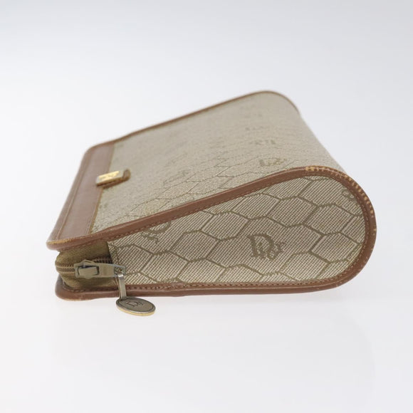 Christian Dior Honeycomb Canvas Pouch PVC Beige Auth BA3728
