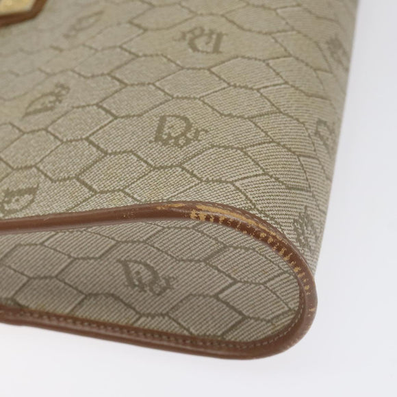 Christian Dior Honeycomb Canvas Pouch PVC Beige Auth BA3728