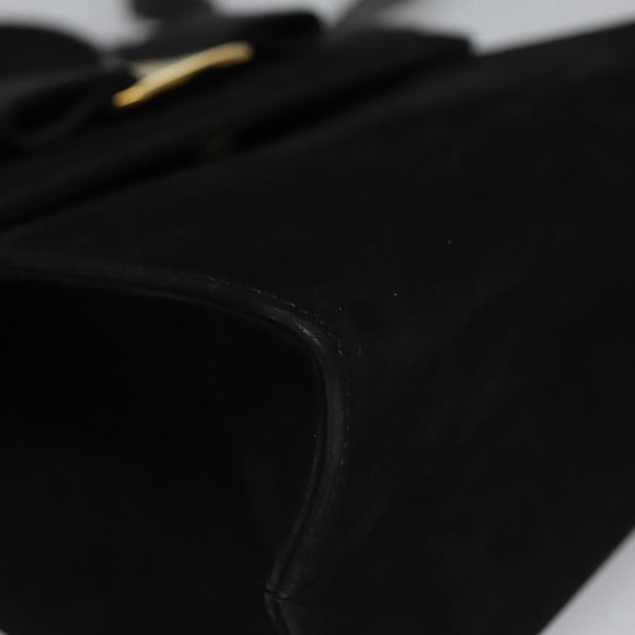 Salvatore Ferragamo Vala Hand Bag Suede 2way Black Gold Auth BA373