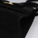 Salvatore Ferragamo Vala Hand Bag Suede 2way Black Gold Auth BA373-16