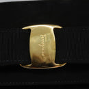 Salvatore Ferragamo Vala Hand Bag Suede 2way Black Gold Auth BA373-10