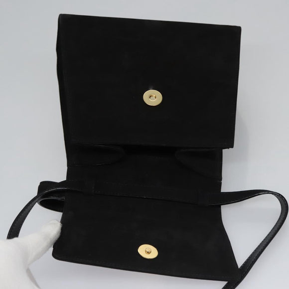Salvatore Ferragamo Vala Hand Bag Suede 2way Black Gold Auth BA373