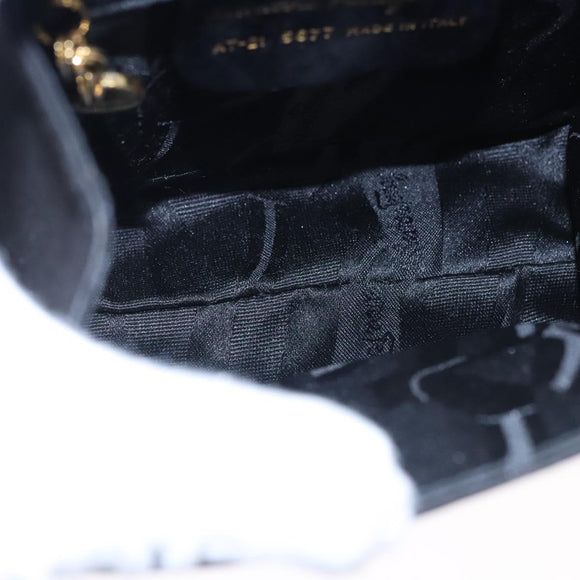 Salvatore Ferragamo Vala Hand Bag Suede 2way Black Gold Auth BA373
