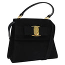 Salvatore Ferragamo Vala Hand Bag Suede 2way Black Gold Auth BA373-1