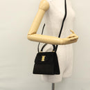 Salvatore Ferragamo Vala Hand Bag Suede 2way Black Gold Auth BA373-24