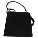 Salvatore Ferragamo Vala Hand Bag Suede 2way Black Gold Auth BA373-2