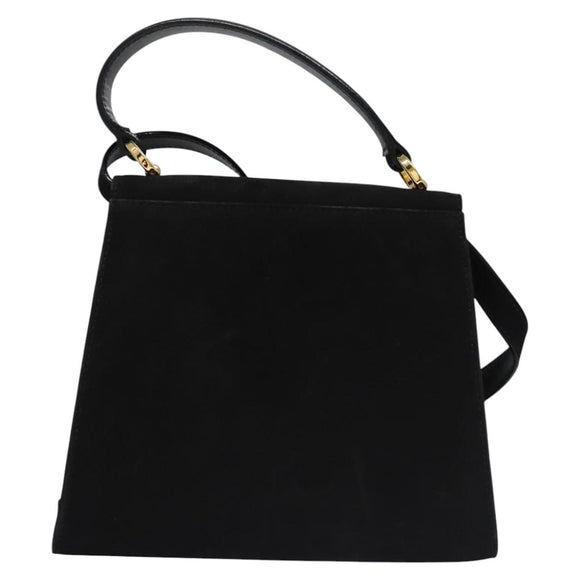 Salvatore Ferragamo Vala Hand Bag Suede 2way Black Gold Auth BA373