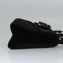 Salvatore Ferragamo Vala Hand Bag Suede 2way Black Gold Auth BA373-3