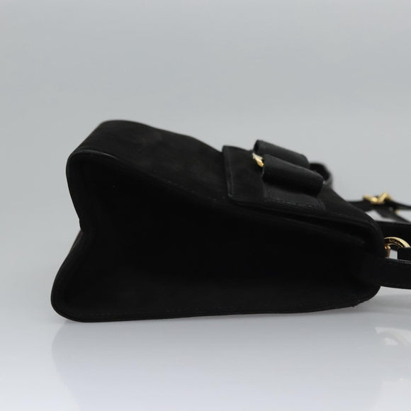 Salvatore Ferragamo Vala Hand Bag Suede 2way Black Gold Auth BA373