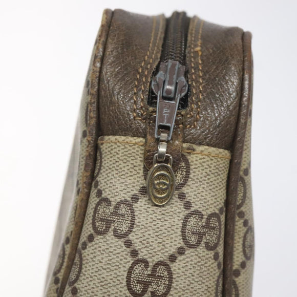 GUCCI GG Supreme Web Sherry Line Clutch Bag PVC Beige Gold Red Auth BA3731