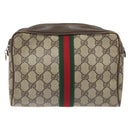 GUCCI GG Supreme Web Sherry Line Clutch Bag PVC Beige Gold Red Auth BA3731-13