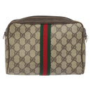 GUCCI GG Supreme Web Sherry Line Clutch Bag PVC Beige Gold Red Auth BA3731-2