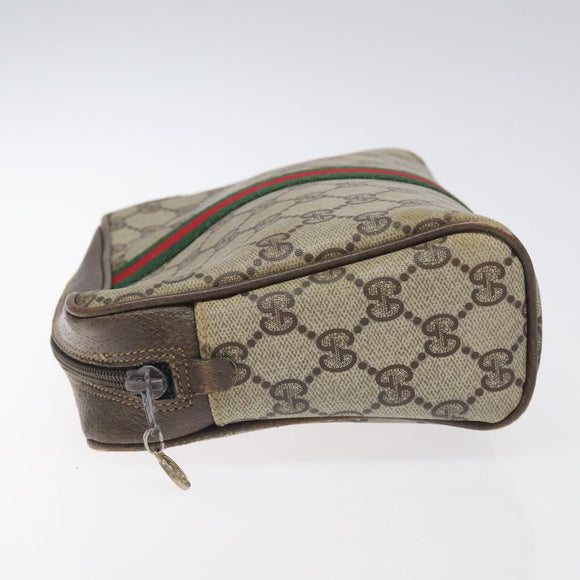 GUCCI GG Supreme Web Sherry Line Clutch Bag PVC Beige Gold Red Auth BA3731