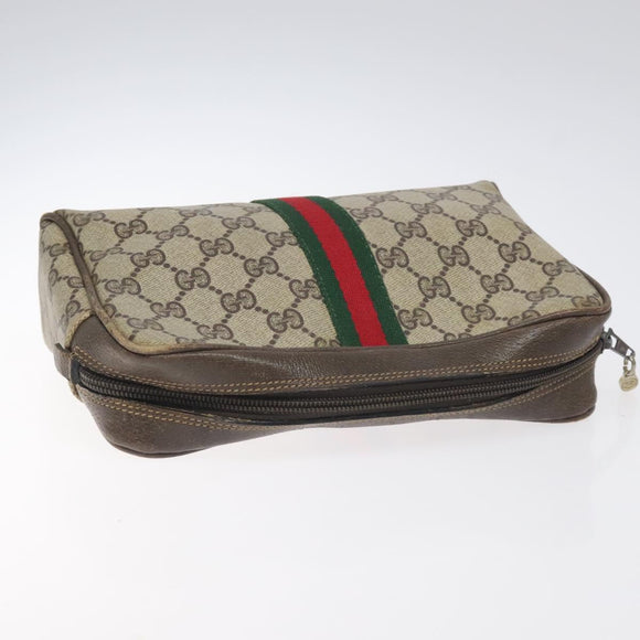 GUCCI GG Supreme Web Sherry Line Clutch Bag PVC Beige Gold Red Auth BA3731