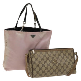GUCCI PRADA GG Supreme Shoulder Bag Nylon PVC 2Set Pink Beige Auth BA3733