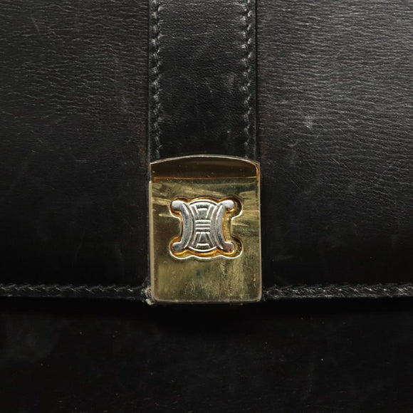 CELINE Shoulder Bag Leather Black Gold Auth BA3770