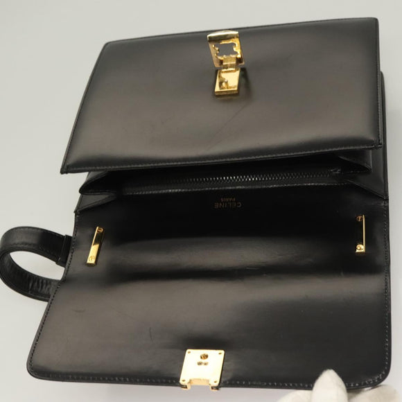CELINE Shoulder Bag Leather Black Gold Auth BA3770