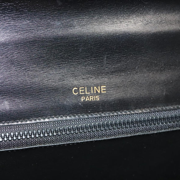 CELINE Shoulder Bag Leather Black Gold Auth BA3770