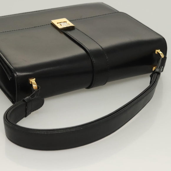 CELINE Shoulder Bag Leather Black Gold Auth BA3770