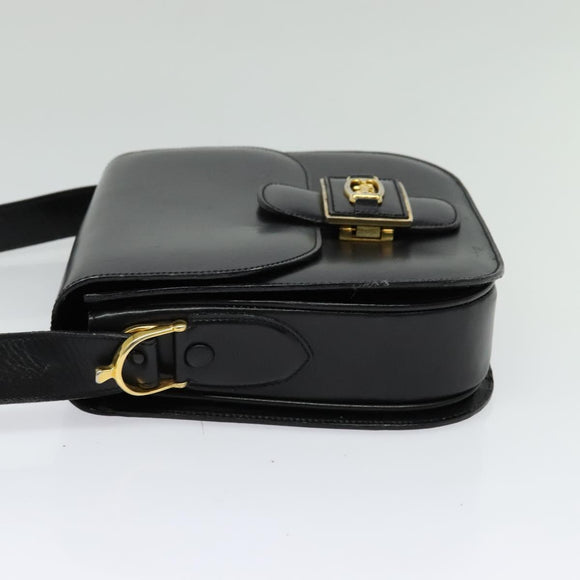 CELINE Sulky Shoulder Bag Leather Black Gold Auth BA3771