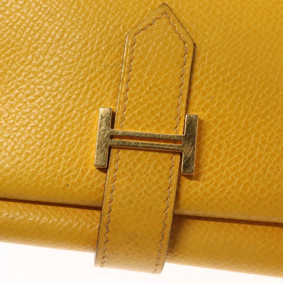 HERMES Bean Wallet Leather Yellow Auth BA3777