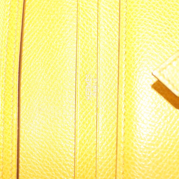 HERMES Bean Wallet Leather Yellow Auth BA3777