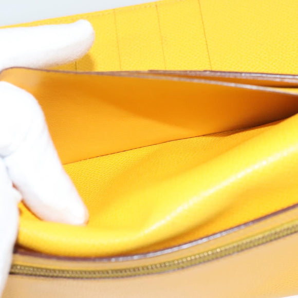 HERMES Bean Wallet Leather Yellow Auth BA3777