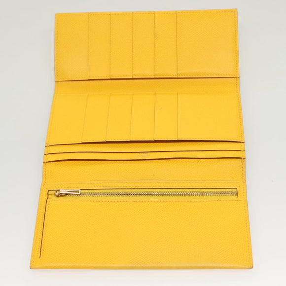 HERMES Bean Wallet Leather Yellow Auth BA3777