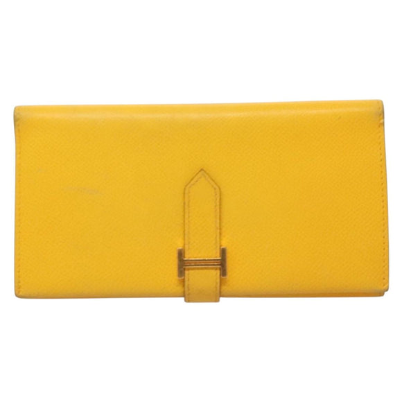 HERMES Bean Wallet Leather Yellow Auth BA3777