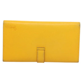 HERMES Bean Wallet Leather Yellow Auth BA3777 - 0