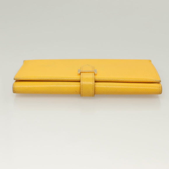 HERMES Bean Wallet Leather Yellow Auth BA3777