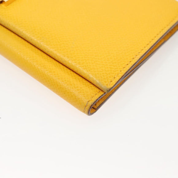 HERMES Bean Wallet Leather Yellow Auth BA3777