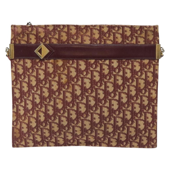 Christian Dior Trotter Canvas Shoulder Bag Red Gold Auth BA3780