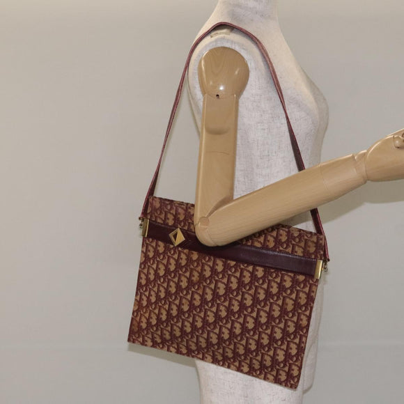 Christian Dior Trotter Canvas Shoulder Bag Red Gold Auth BA3780