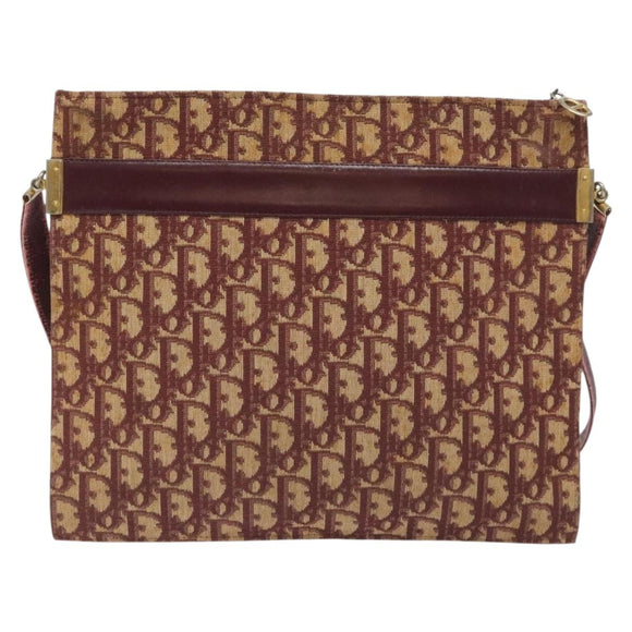 Christian Dior Trotter Canvas Shoulder Bag Red Gold Auth BA3780