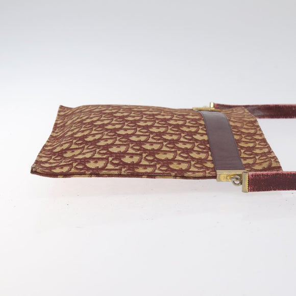 Christian Dior Trotter Canvas Shoulder Bag Red Gold Auth BA3780
