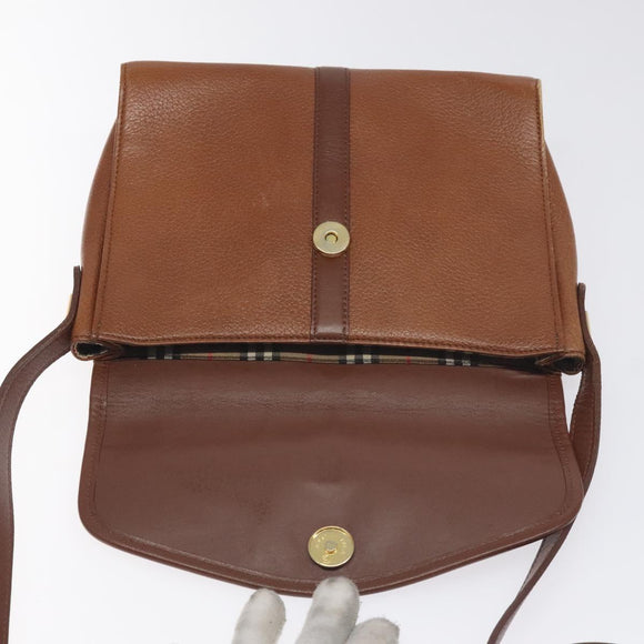 Burberrys Shoulder Bag Leather Brown Gold Auth BA3783
