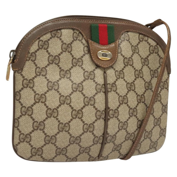 GUCCI GG Supreme Web Sherry Line Bag PVC Beige Gold 904 02 047 Auth BA3784