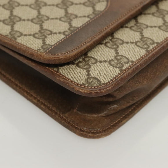 GUCCI GG Supreme Web Sherry Line Shoulder Bag PVC Beige Gold Auth BA3785