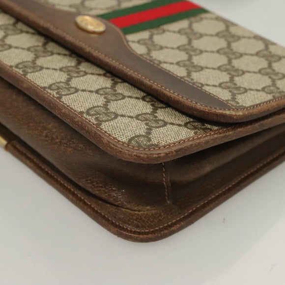 GUCCI GG Supreme Web Sherry Line Shoulder Bag PVC Beige Gold Auth BA3785